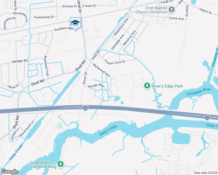 map of restaurants, bars, coffee shops, grocery stores, and more near 304 Paperbark Trail in Chesapeake