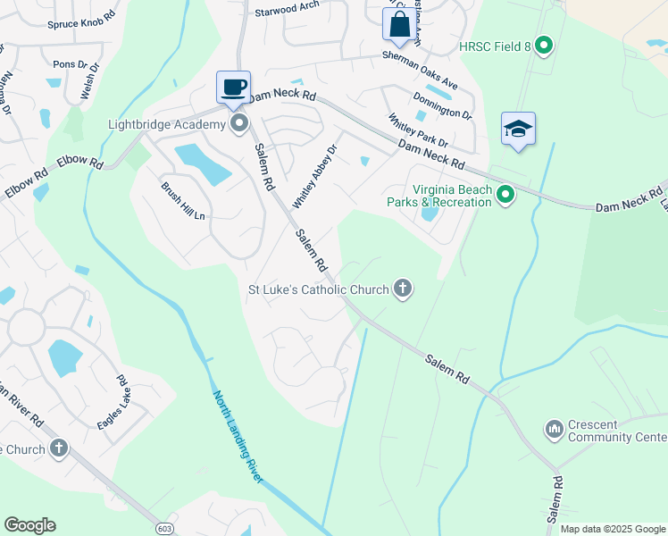 map of restaurants, bars, coffee shops, grocery stores, and more near 2260 Salem Road in Virginia Beach