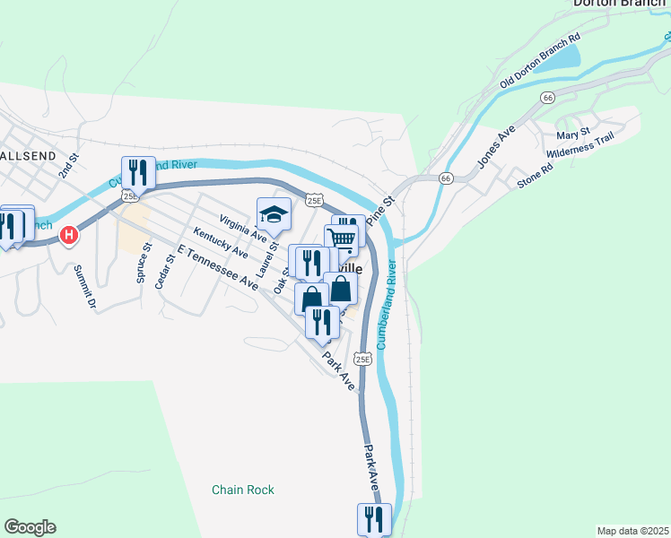 map of restaurants, bars, coffee shops, grocery stores, and more near in Pineville