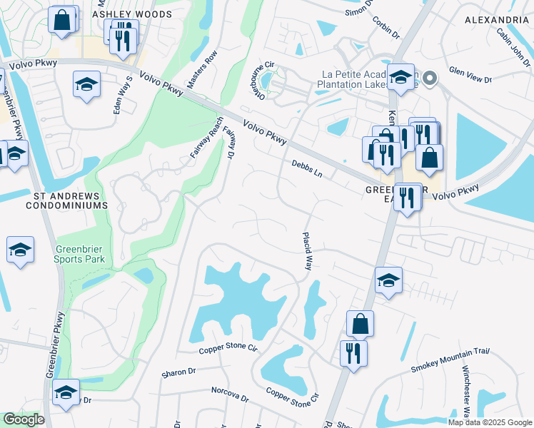 map of restaurants, bars, coffee shops, grocery stores, and more near 1328 Danielle Court in Chesapeake