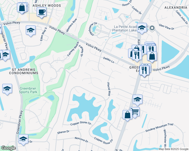 map of restaurants, bars, coffee shops, grocery stores, and more near 1328 Danielle Court in Chesapeake