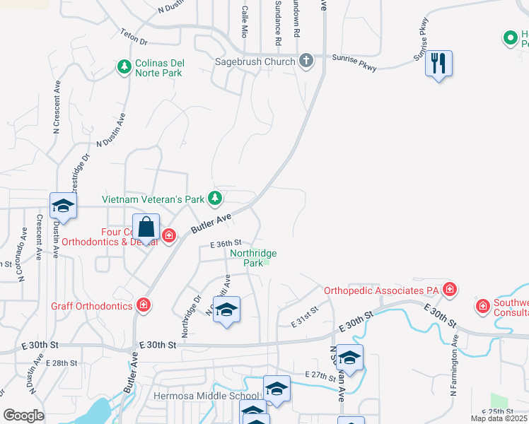 map of restaurants, bars, coffee shops, grocery stores, and more near 3706 North Carlton Avenue in Farmington