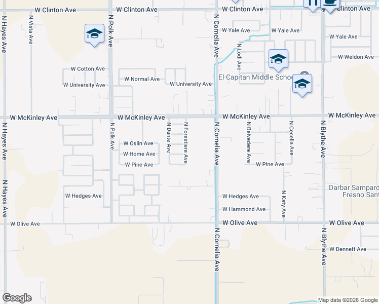 map of restaurants, bars, coffee shops, grocery stores, and more near 5146 West Home Avenue in Fresno