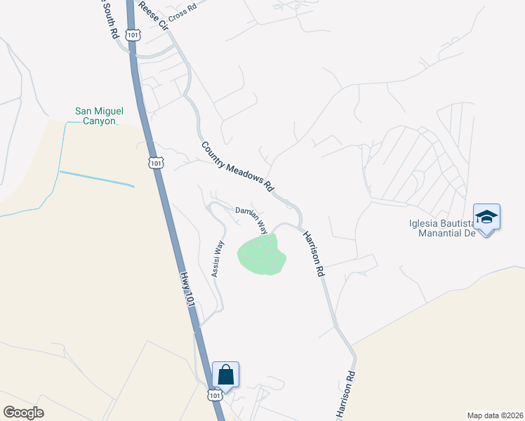 map of restaurants, bars, coffee shops, grocery stores, and more near 18105 Damian Way in Salinas