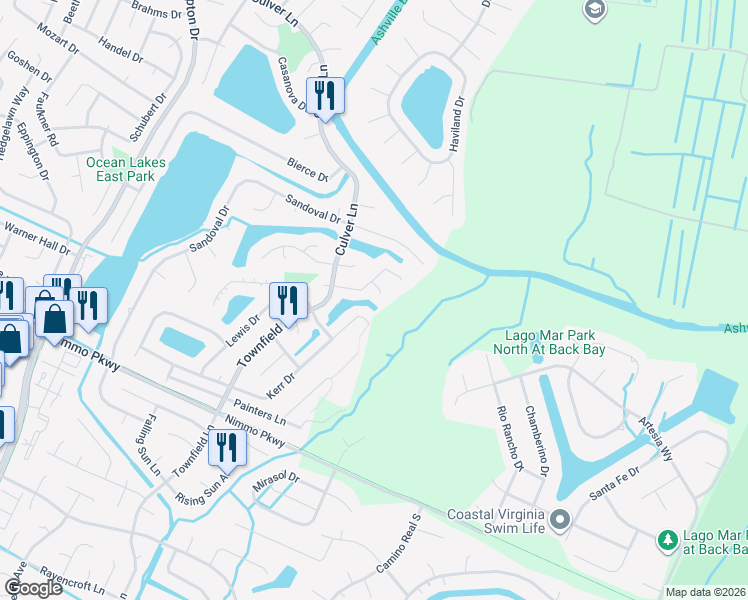 map of restaurants, bars, coffee shops, grocery stores, and more near 841 Ringfield Road in Virginia Beach
