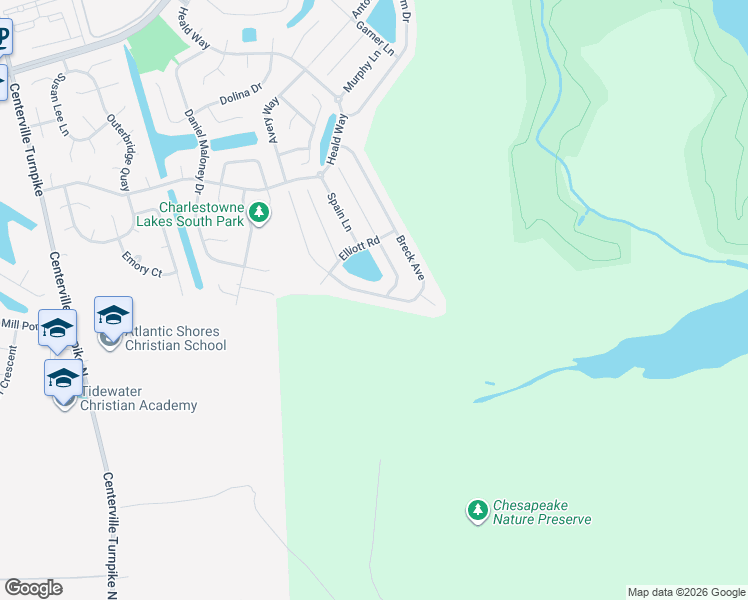 map of restaurants, bars, coffee shops, grocery stores, and more near 2048 Breck Avenue in Virginia Beach