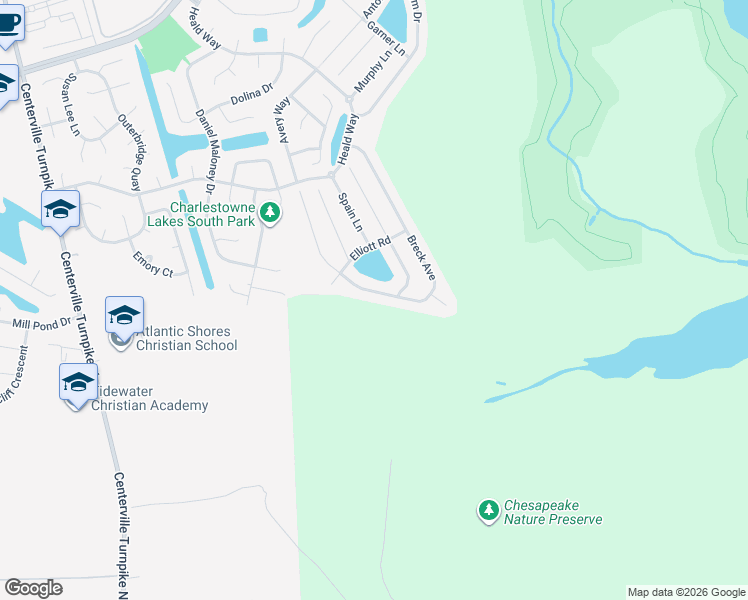 map of restaurants, bars, coffee shops, grocery stores, and more near 2068 Breck Avenue in Virginia Beach