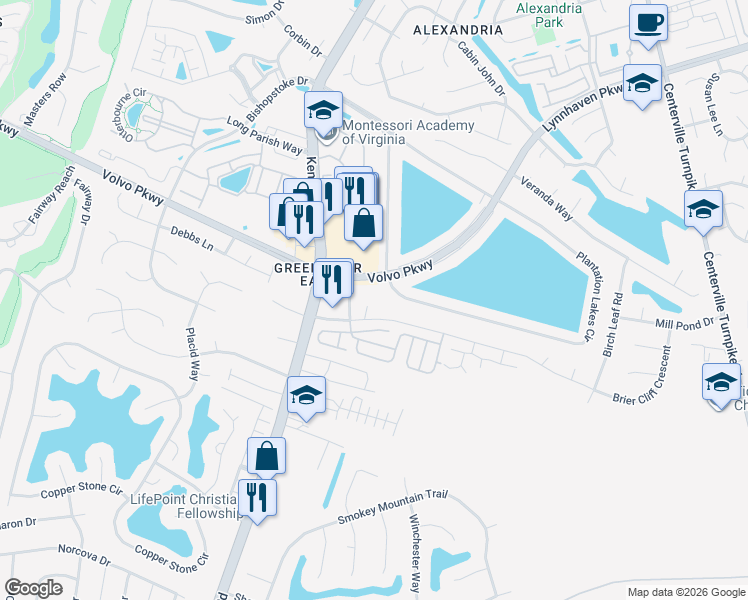 map of restaurants, bars, coffee shops, grocery stores, and more near 1305 Sasparilla Court in Chesapeake