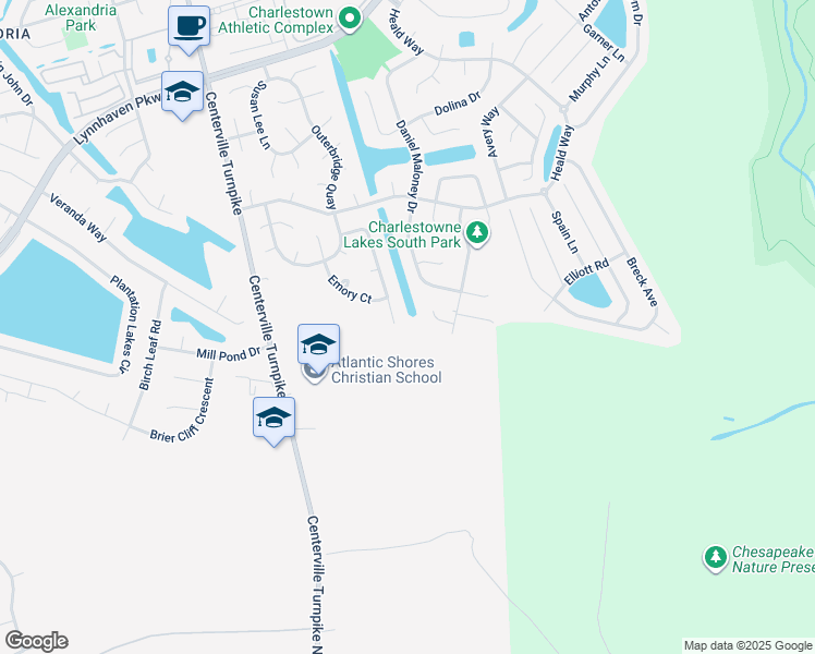 map of restaurants, bars, coffee shops, grocery stores, and more near 820 Stacey Place in Chesapeake