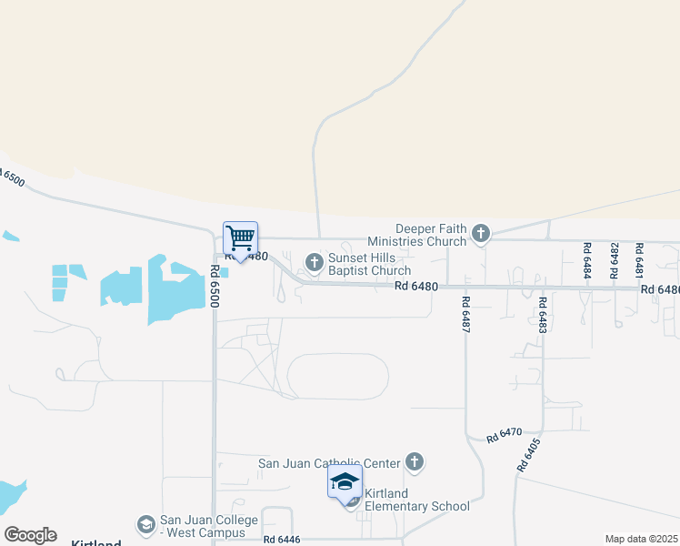 map of restaurants, bars, coffee shops, grocery stores, and more near 3 Road 6493 in Kirtland