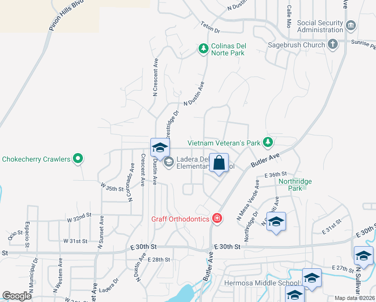 map of restaurants, bars, coffee shops, grocery stores, and more near 3704 North Monterey Avenue in Farmington
