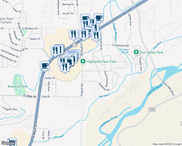 map of restaurants, bars, coffee shops, grocery stores, and more near 4908 Poquita Street in Farmington