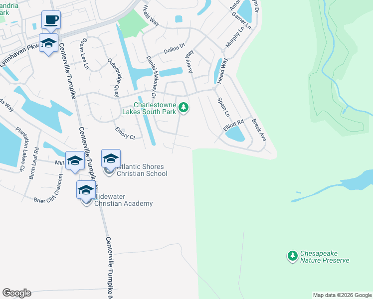 map of restaurants, bars, coffee shops, grocery stores, and more near 1011 Dustin Court in Chesapeake