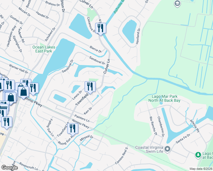 map of restaurants, bars, coffee shops, grocery stores, and more near 841 Ringfield Road in Virginia Beach