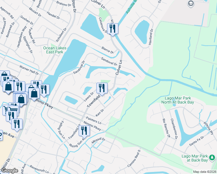 map of restaurants, bars, coffee shops, grocery stores, and more near 2012 Townfield Lane in Virginia Beach