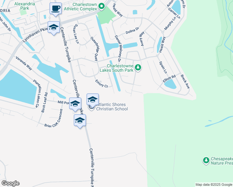 map of restaurants, bars, coffee shops, grocery stores, and more near 820 Stacey Place in Chesapeake