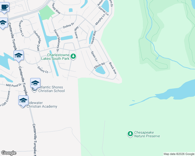 map of restaurants, bars, coffee shops, grocery stores, and more near 2068 Breck Avenue in Virginia Beach