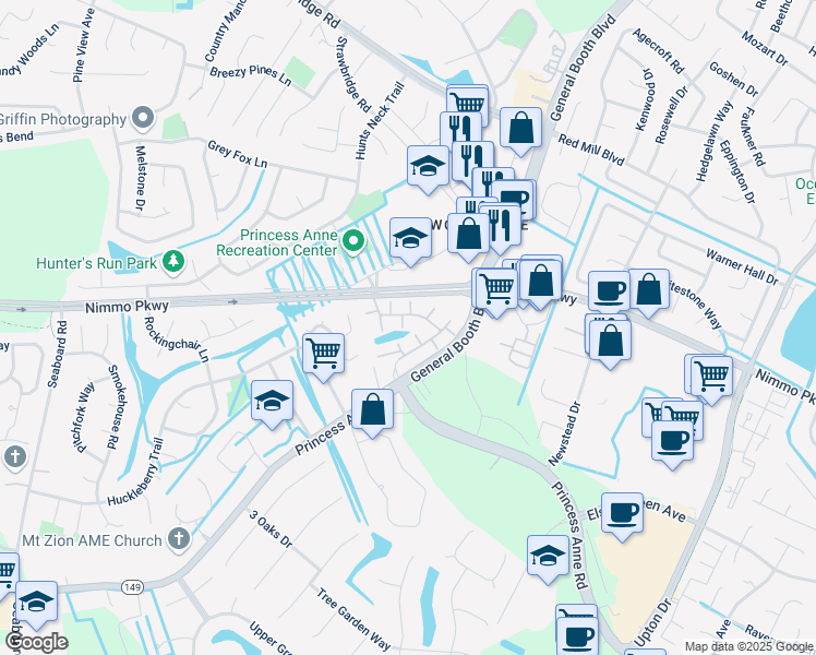 map of restaurants, bars, coffee shops, grocery stores, and more near 2111 Verona Quay in Virginia Beach