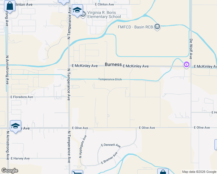 map of restaurants, bars, coffee shops, grocery stores, and more near 7314 East Pine Avenue in Fresno
