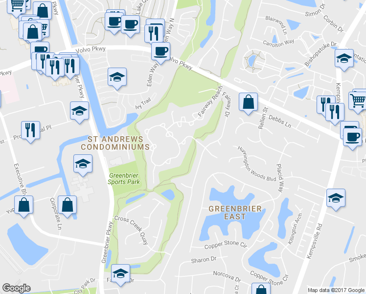 map of restaurants, bars, coffee shops, grocery stores, and more near 1203 Crooked Stick Cross in Chesapeake