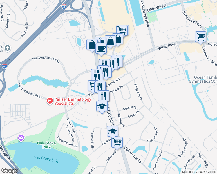 map of restaurants, bars, coffee shops, grocery stores, and more near 116 Haviland Road in Chesapeake