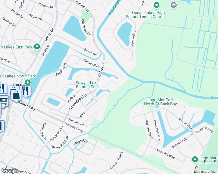 map of restaurants, bars, coffee shops, grocery stores, and more near 813 Ringfield Court in Virginia Beach