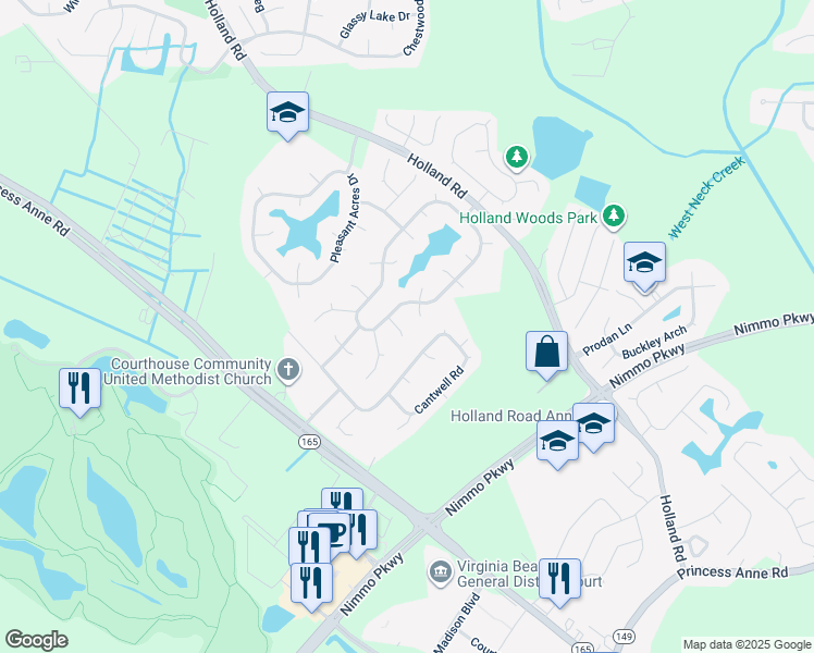 map of restaurants, bars, coffee shops, grocery stores, and more near 2008 Plowshares Court in Virginia Beach