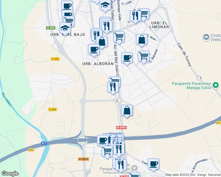 map of restaurants, bars, coffee shops, grocery stores, and more near in Vélez-Málaga