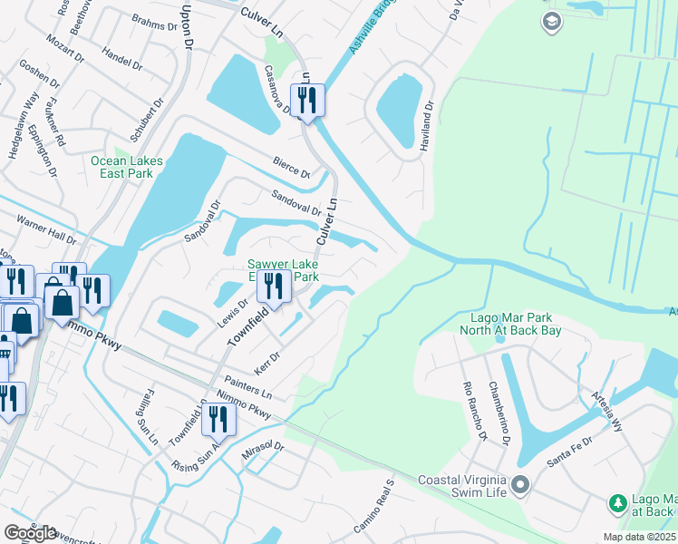 map of restaurants, bars, coffee shops, grocery stores, and more near 841 Ringfield Road in Virginia Beach
