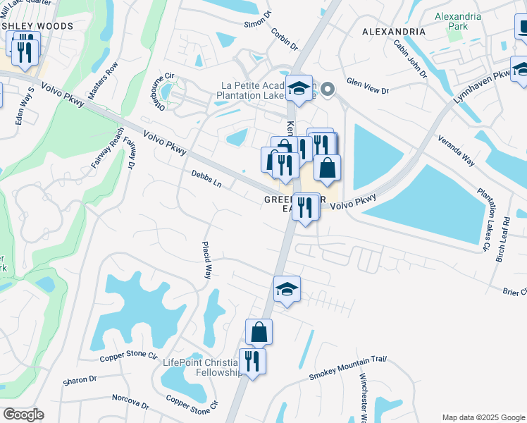 map of restaurants, bars, coffee shops, grocery stores, and more near 1301 Hamill Lane in Chesapeake