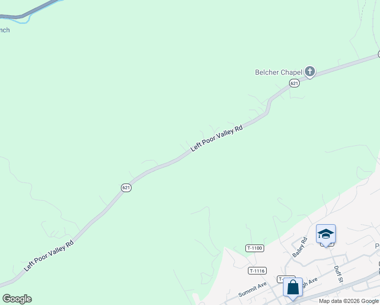 map of restaurants, bars, coffee shops, grocery stores, and more near State Route 621 in Pennington Gap