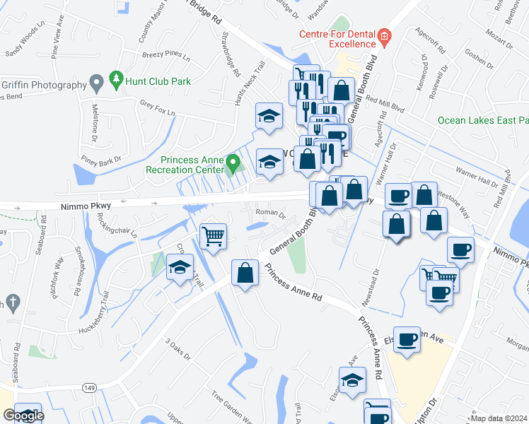 map of restaurants, bars, coffee shops, grocery stores, and more near 2111 Verona Quay in Virginia Beach