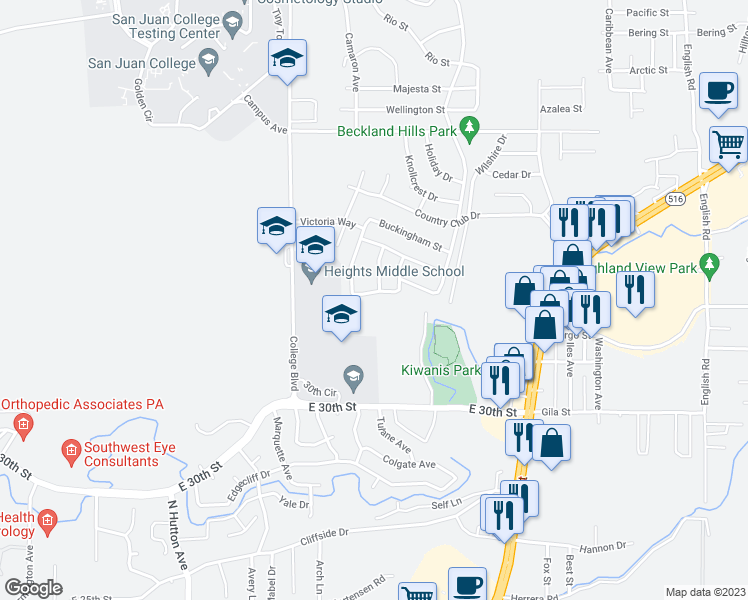 map of restaurants, bars, coffee shops, grocery stores, and more near 3711 Fairfax Avenue in Farmington