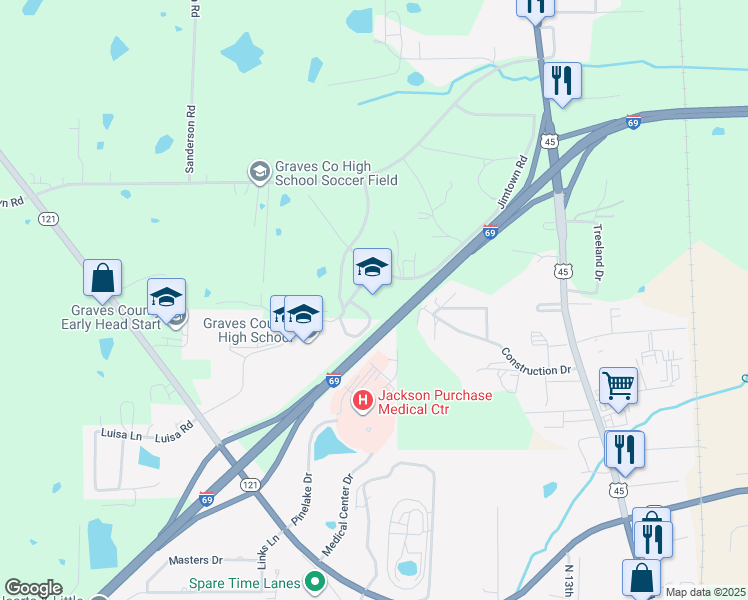 map of restaurants, bars, coffee shops, grocery stores, and more near 625 Jimtown Road in Mayfield