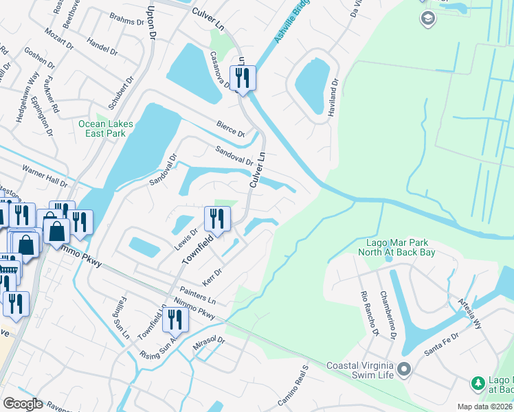 map of restaurants, bars, coffee shops, grocery stores, and more near 841 Ringfield Road in Virginia Beach