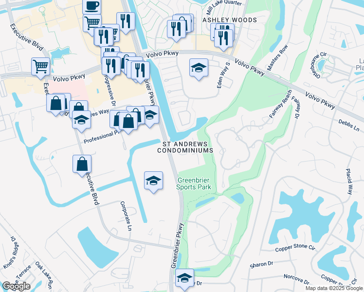 map of restaurants, bars, coffee shops, grocery stores, and more near 924 Saint Andrews Reach in Chesapeake
