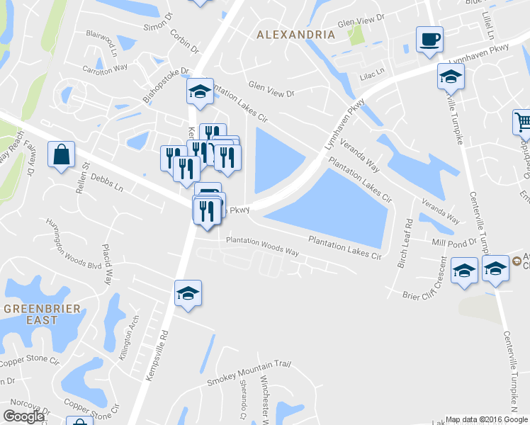 map of restaurants, bars, coffee shops, grocery stores, and more near 1719 Volvo Parkway in Chesapeake