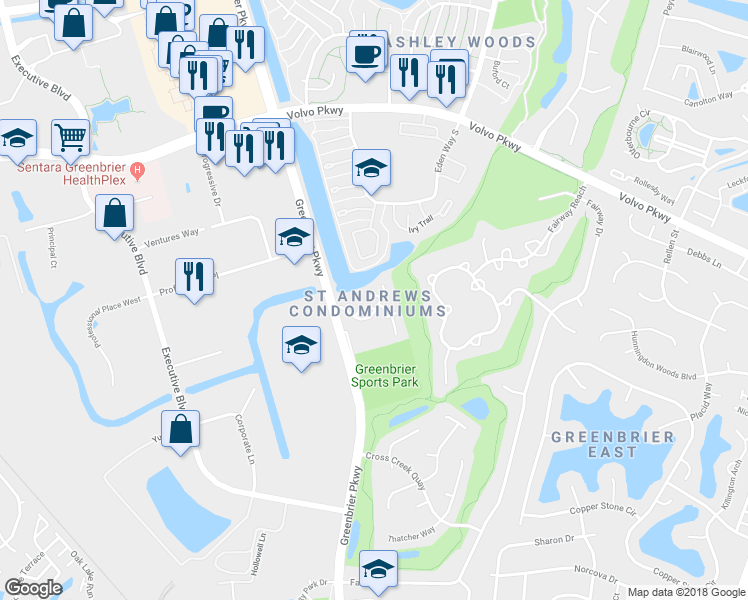 map of restaurants, bars, coffee shops, grocery stores, and more near 944 Saint Andrews Reach in Chesapeake