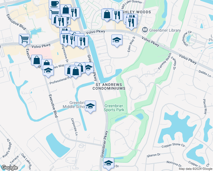 map of restaurants, bars, coffee shops, grocery stores, and more near 924 Saint Andrews Reach in Chesapeake