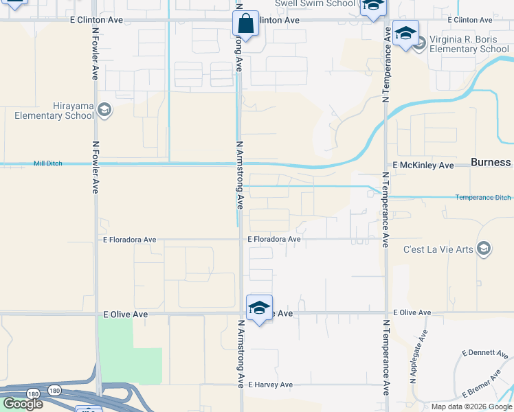 map of restaurants, bars, coffee shops, grocery stores, and more near 1700-1998 North Armstrong Avenue in Fresno