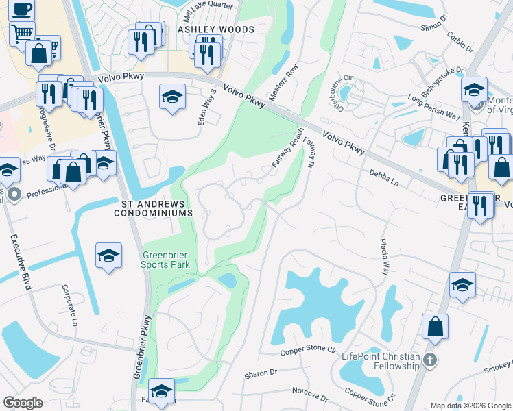map of restaurants, bars, coffee shops, grocery stores, and more near 1305 Tuckaway Reach in Chesapeake