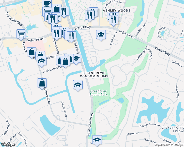 map of restaurants, bars, coffee shops, grocery stores, and more near 952 Saint Andrews Reach in Chesapeake