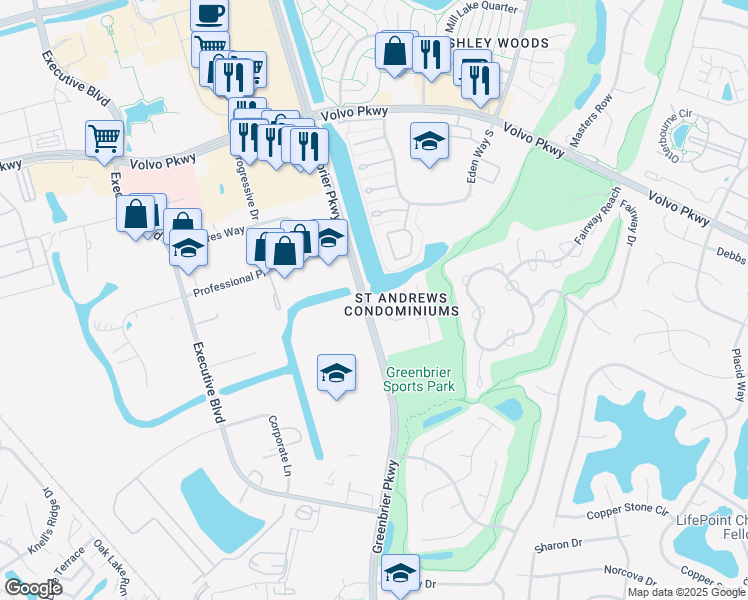 map of restaurants, bars, coffee shops, grocery stores, and more near 904 Saint Andrews Reach in Chesapeake