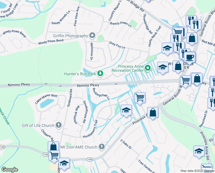 map of restaurants, bars, coffee shops, grocery stores, and more near 2300 Cornstalk Ct in Virginia Beach