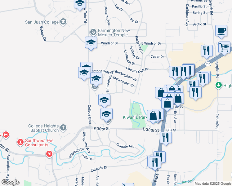 map of restaurants, bars, coffee shops, grocery stores, and more near 3801 Fairfax Avenue in Farmington
