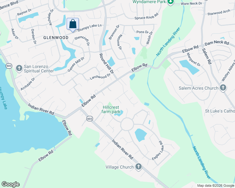 map of restaurants, bars, coffee shops, grocery stores, and more near 2404 Kumbaya Court in Virginia Beach