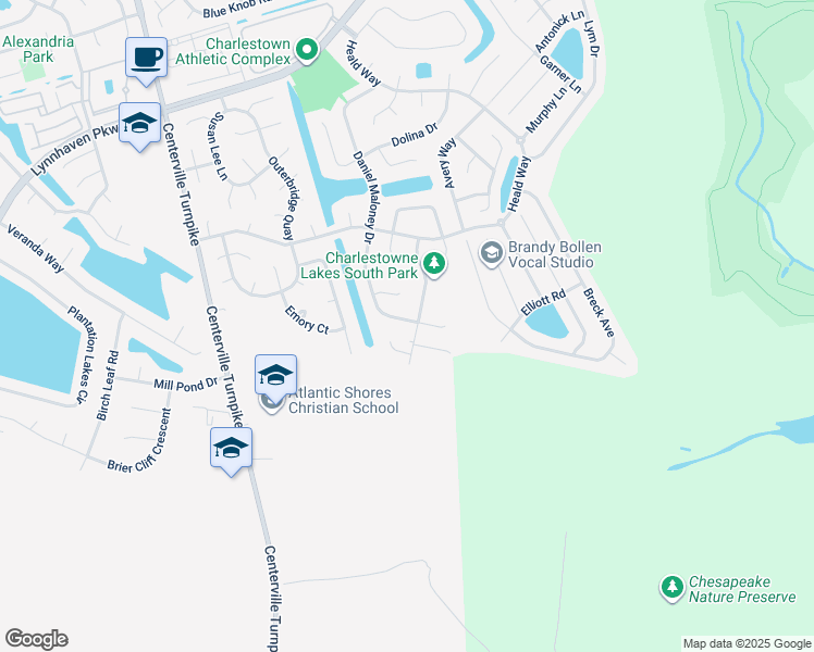 map of restaurants, bars, coffee shops, grocery stores, and more near 1097 Daniel Maloney Drive in Virginia Beach