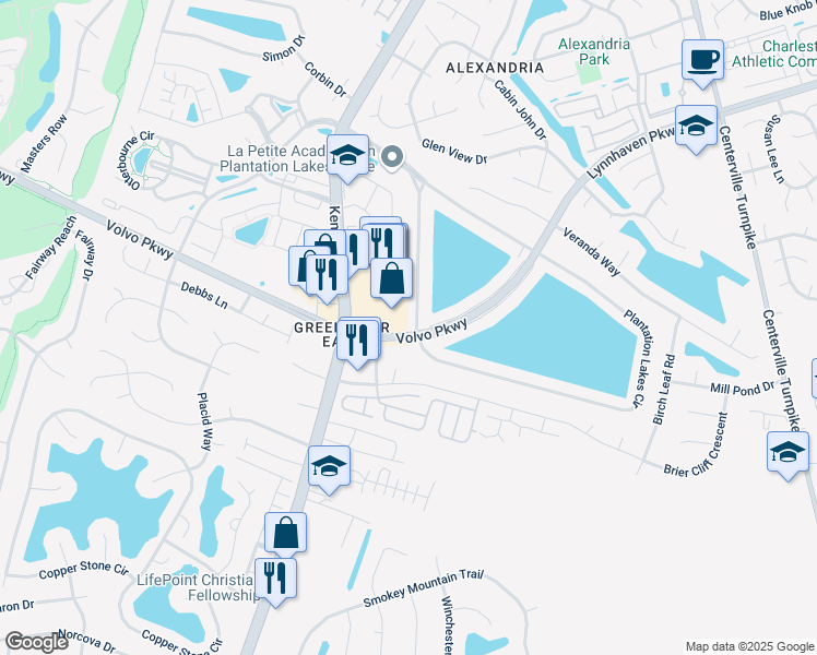 map of restaurants, bars, coffee shops, grocery stores, and more near 1400 Kempsville Road in Chesapeake