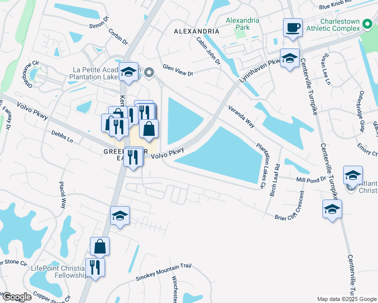 map of restaurants, bars, coffee shops, grocery stores, and more near 1751 Volvo Parkway in Chesapeake