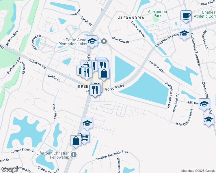 map of restaurants, bars, coffee shops, grocery stores, and more near 1400 Kempsville Road in Chesapeake
